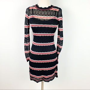 Karen Millen Black Pink Striped Knitted Summer Vacation Party Limited Dress XS